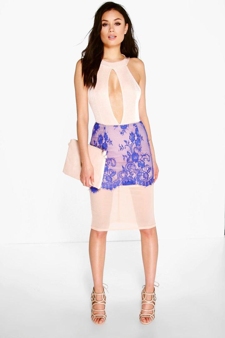 Boohoo Boutique Mimi Eyelash Lace Midi Skirt Royal