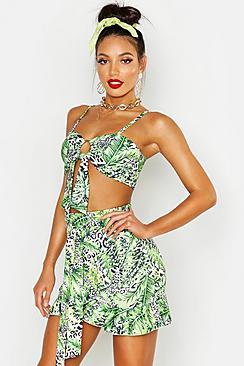 Boohoo Leopard Palm Wrap Mini Skirt