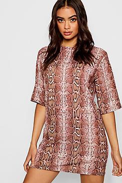 Boohoo Snake Print T-shirt Dress