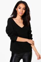 Boohoo Petite Shauna Oversized V Neck Jumper Black