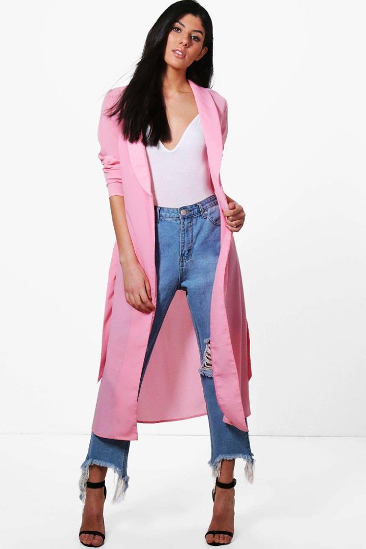 Boohoo Kate Belted Shawl Collar Duster Rose