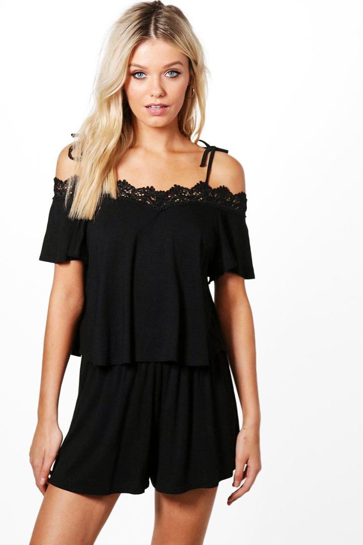 Boohoo Vickie Crochet Crop & Short Co-ord Black