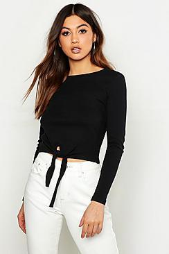 Boohoo Rib The Front Long Sleeve Top