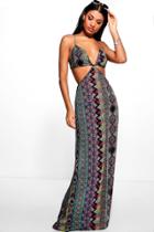 Boohoo Natasha Tribal Cut Out Maxi Beach Dress Purple