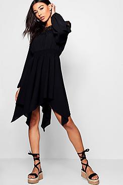 Boohoo Lola Crochet Shoulder Hanky Hem Skater Dress