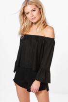 Boohoo Madison Off Shoulder Fitted Sleeve Top Black