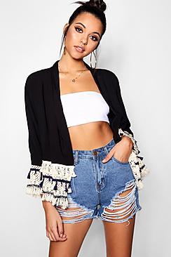 Boohoo Jade Tassel Crocket Kimono Jacket