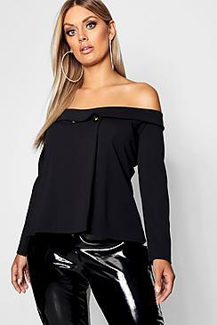 Boohoo Plus Button Detail Bardot Blazer