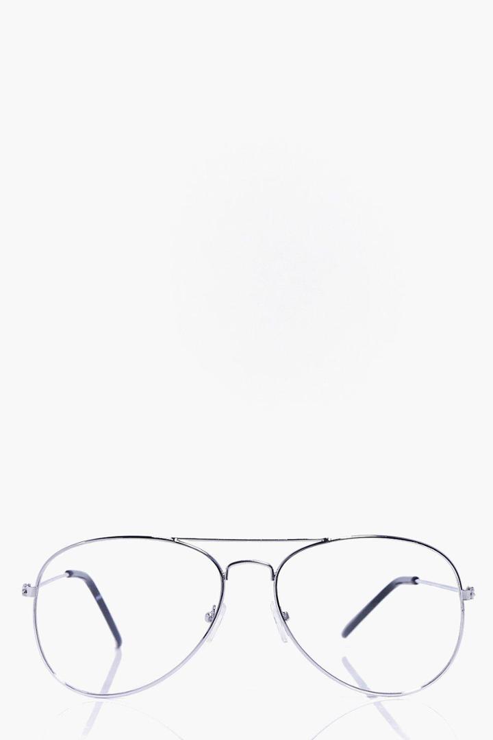 Boohoo Freya Vintage Aviator Glasses Silver