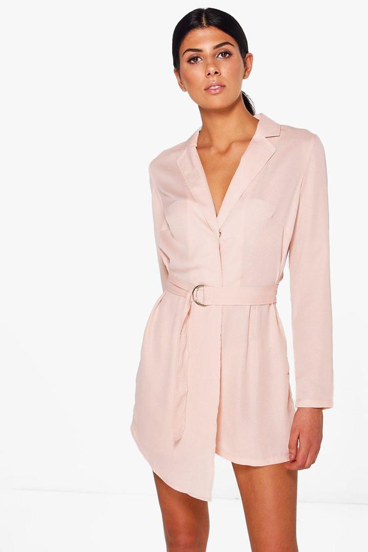 Boohoo Georgia Tailored Woven Belted Playsuit Nude