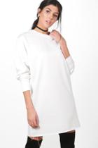 Boohoo Sophie Half Baloon Sleeve Sweat Dress White