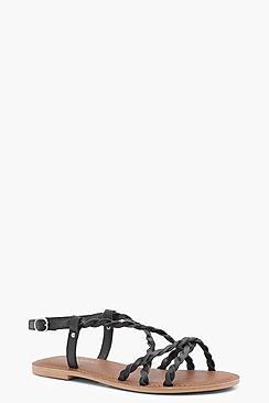 Boohoo Heidi Wide Fit Leather Pleated Strap Sandals