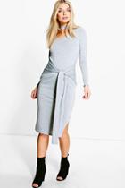 Boohoo Hannah Split Front Choker Neck Midi Dress Grey