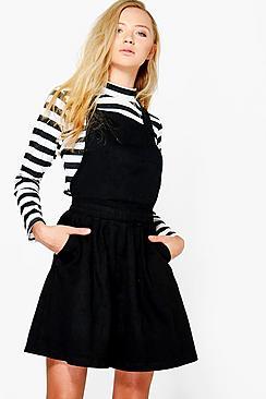 Boohoo Shona Denim Skater Style Denim Pinafore Dress
