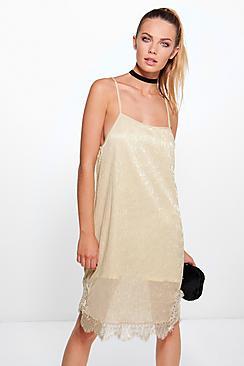Boohoo Bethan Metallic Strappy Lace Bodycon Dress