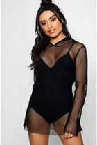 Boohoo Milly Fishnet Oversized Hoodie Dress