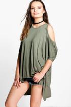 Boohoo Bonnie Cold Shoulder Oversized Tee Khaki