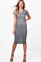 Boohoo Maisie Pleat Front Belted Check Midi Dress