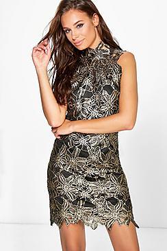 Boohoo Boutique Jina Metallic Lace Bodycon Dress