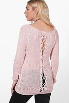 Boohoo Frances Lace Up Back Slouchy Jumper