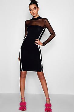 Boohoo Rebecca Tall Mesh Sports Stripe Bodycon Dress