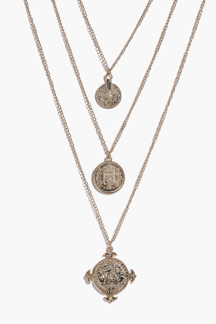 Boohoo Zoe Coin And Embellished Layered Necklace Gold