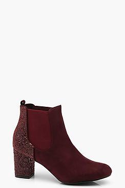 Boohoo Glitter Panel Block Heel Shoe Boots