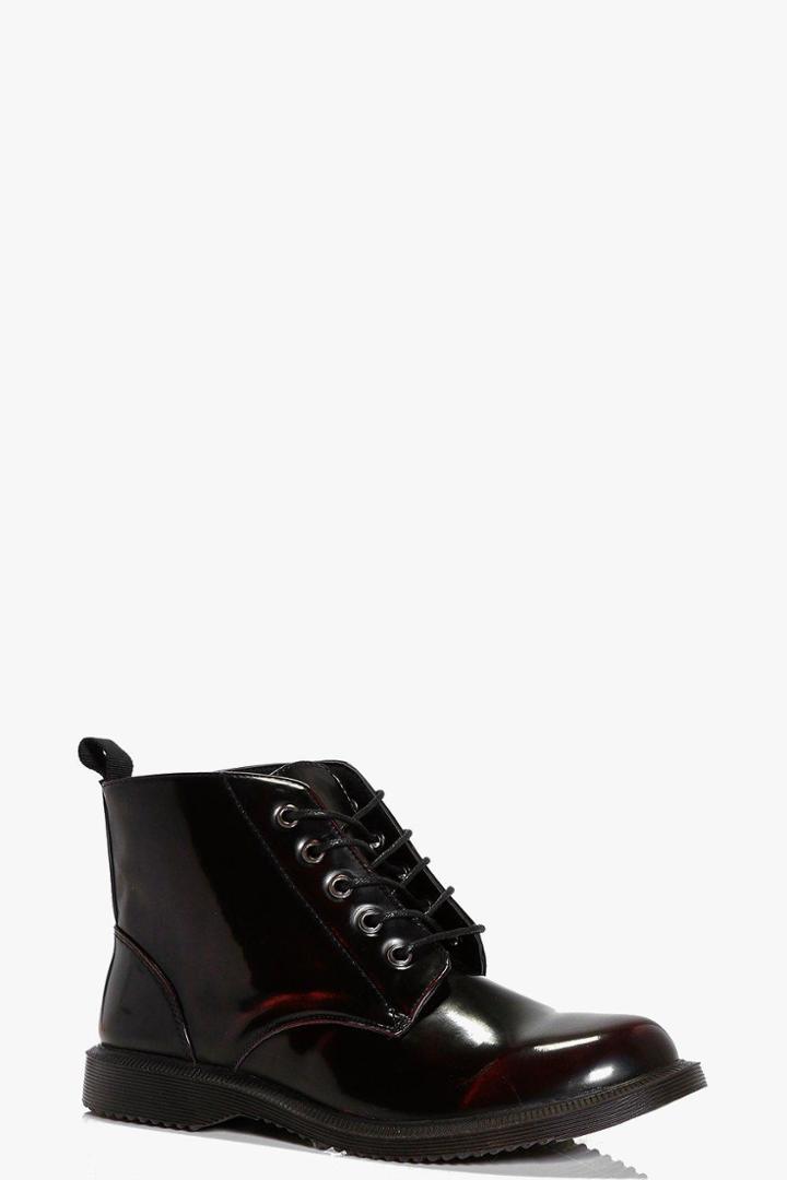 Boohoo Lauren Box Pu Chunky Lace Chelsea Boot Burgundy