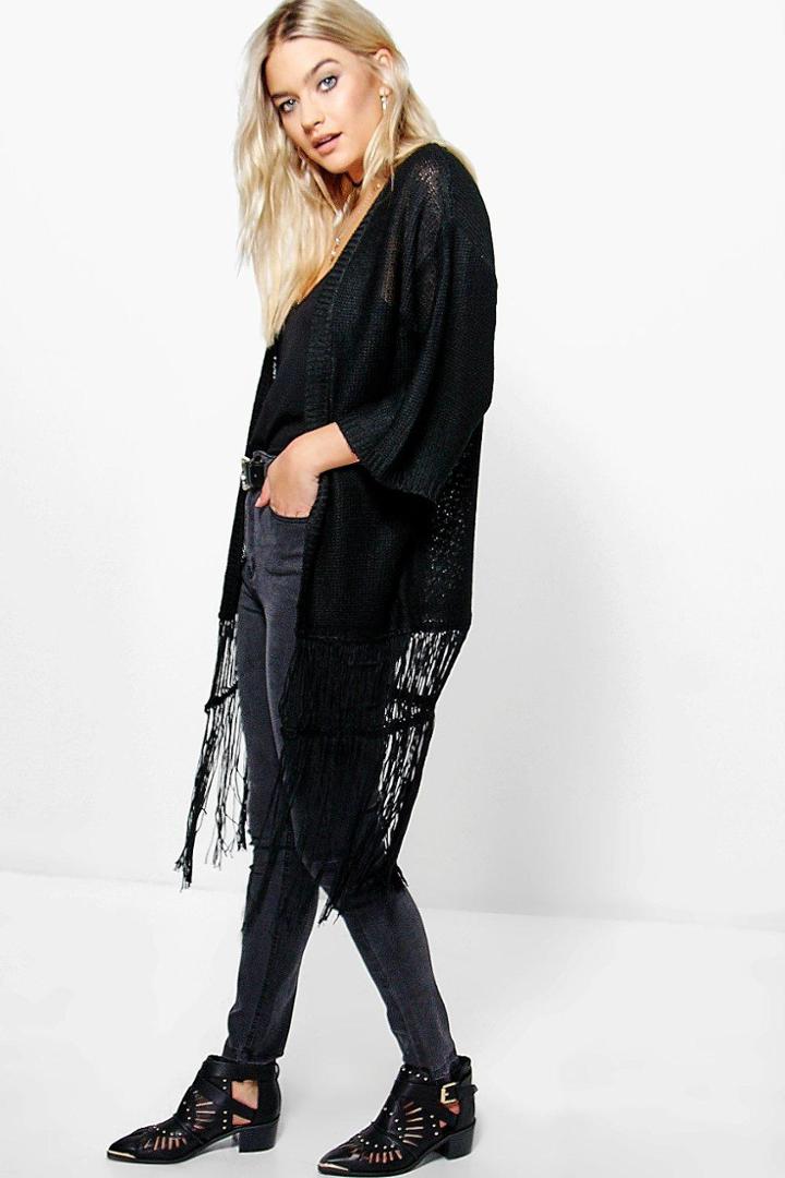 Boohoo Faye Edge To Edge Tassle Cardigan Black