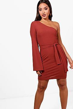 Boohoo Julia One Shoulder Tie Waist Shift Dress