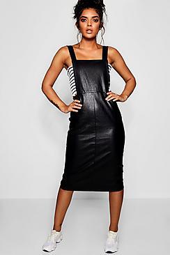 Boohoo Madison Leather Look Midi Pinafore Dress