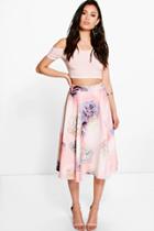 Boohoo Eve Pastel Floral Full Midi Skirt Multi