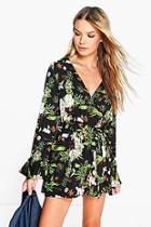 Boohoo Eliza Wide Sleeve Floral Print Playsuit