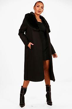 Boohoo Hollie Faux Fur Trim Coat