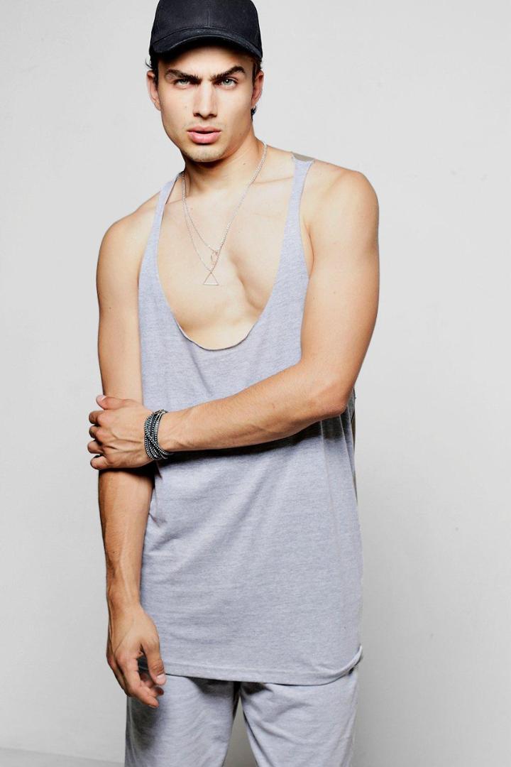 Boohoo Half And Half Extreme Racer Tank Top Grey