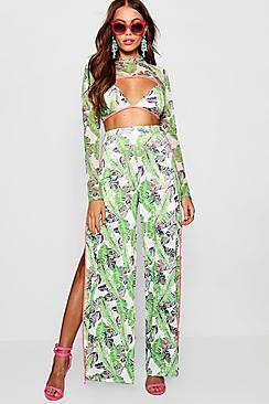 Boohoo Paris Hilton Palm Print Trousers