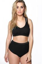 Boohoo Plus Sophie Black Crochet High Waist Bikini Black