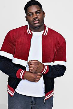 Boohoo Big And Tall Velour Sports Rib Colour Block Bomber