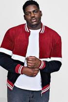 Boohoo Big And Tall Velour Sports Rib Colour Block Bomber