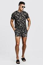 Boohoo Baroque Print T-shirt & Swim Short Set