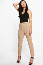 Boohoo Megzhan Pintuck Tailored Ankle Grazer Trousers Sand