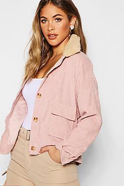 Boohoo Shearling Cord Trucker Jacket