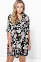 Boohoo Plus Yasmine Floral Shirt Dress Black