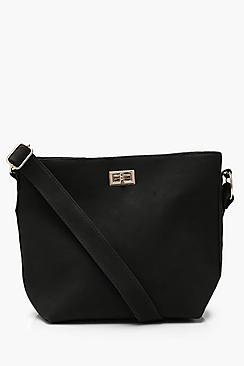 Boohoo Suedette Bucket Cross Body With Lock