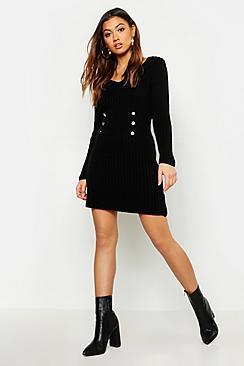 Boohoo Gold Button Knitted Dress
