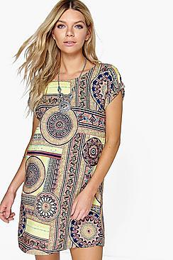 Boohoo Polly Cap Sleeve Printed Shift Dress