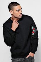 Boohoo Crew Neck Sweat One Side Sleeve Floral Embroidery