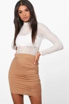 Boohoo Esme Rouched Side Jersey Mini Skirt Camel