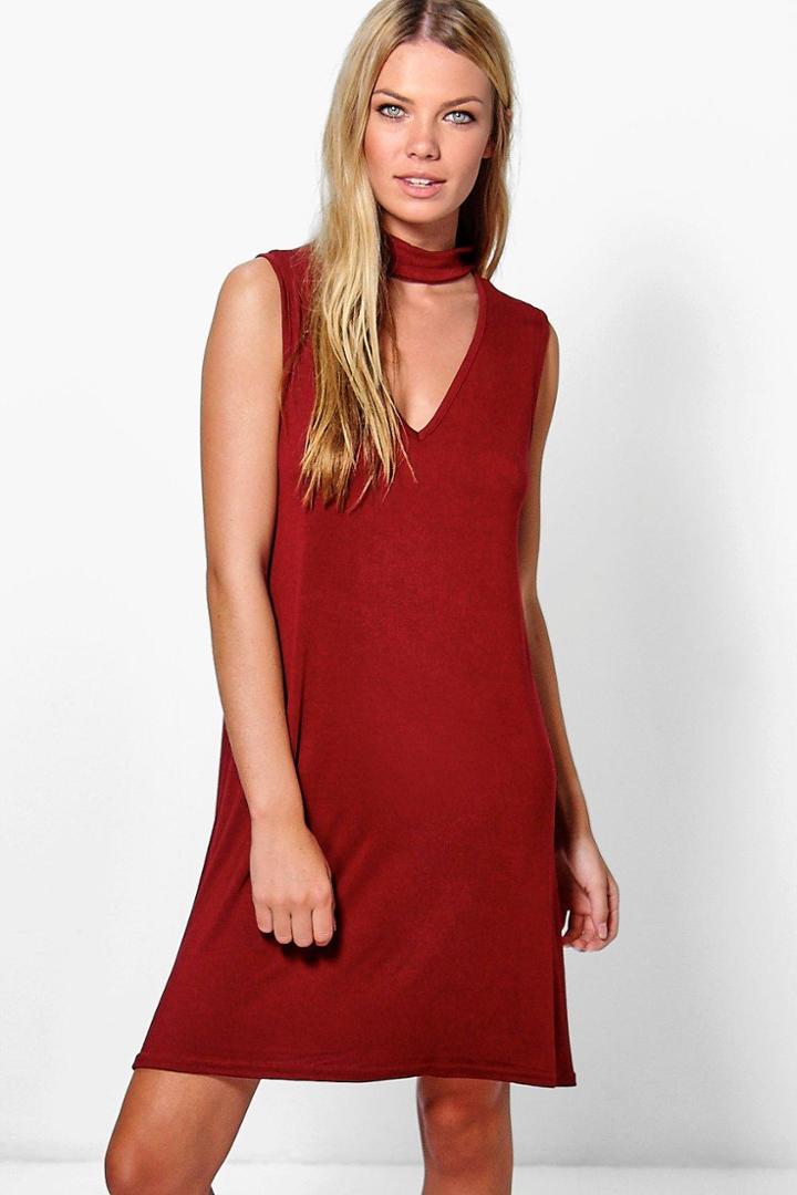 Boohoo Elizabeth Sleeveless Choker Mini Dress Wine