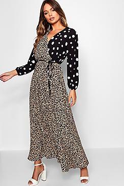 Boohoo Mix Print Floor Sweeping Maxi Dress